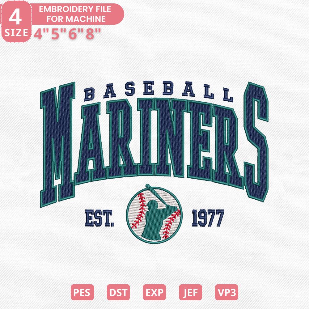 Vintage Seattle Baseball Team Embroidery Design, Retro Sports Team Machine Embroidery File Instant Download, 4 Sizes, Pes Dst Jef Exp Vp3