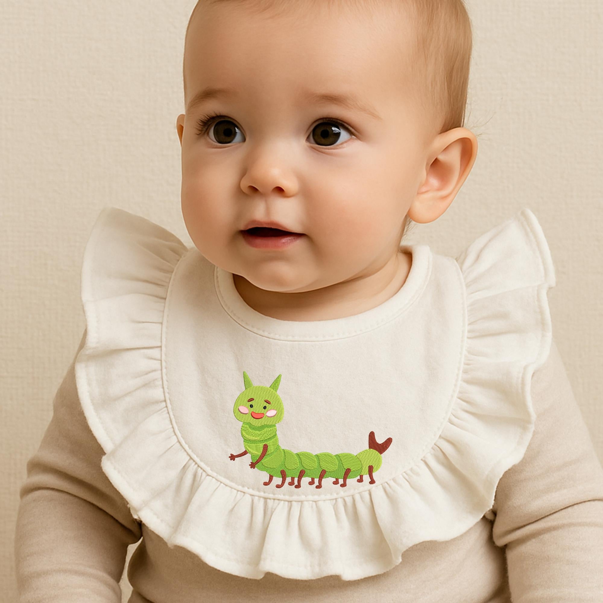 Green Worm Embroidery Design Insects Machine Spring Baby Farm Animal