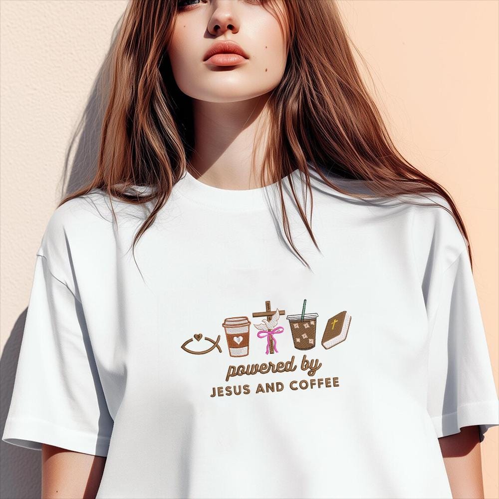 Jesus & Coffee Embroidery Design - PES, DST, JEF, EXP Files - ThredViora
