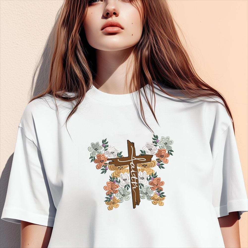Christian Floral Cross Embroidery Design - PES, DST, JEF Files - ThredViora