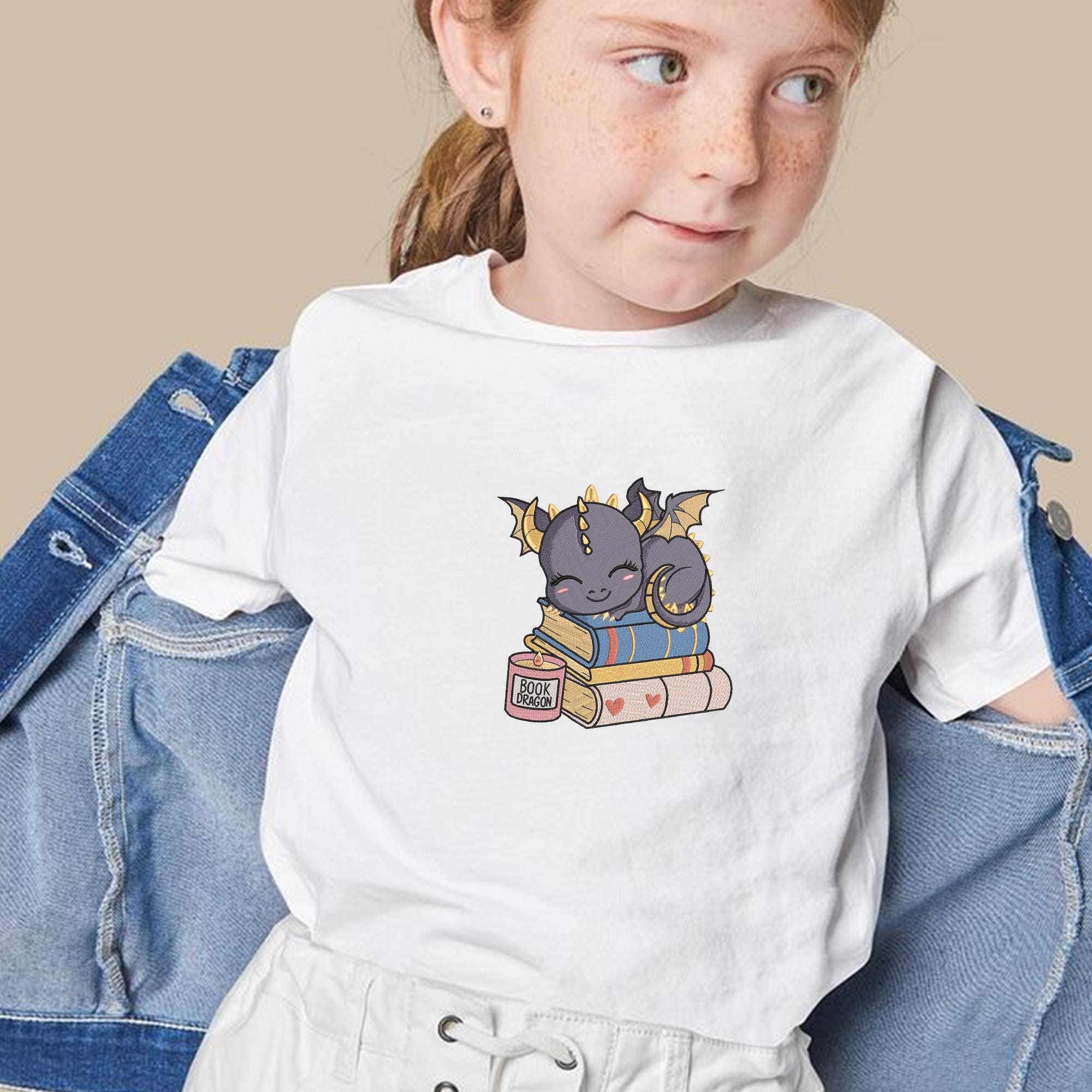 Dragon Reading Embroidery Design Fantasy Books