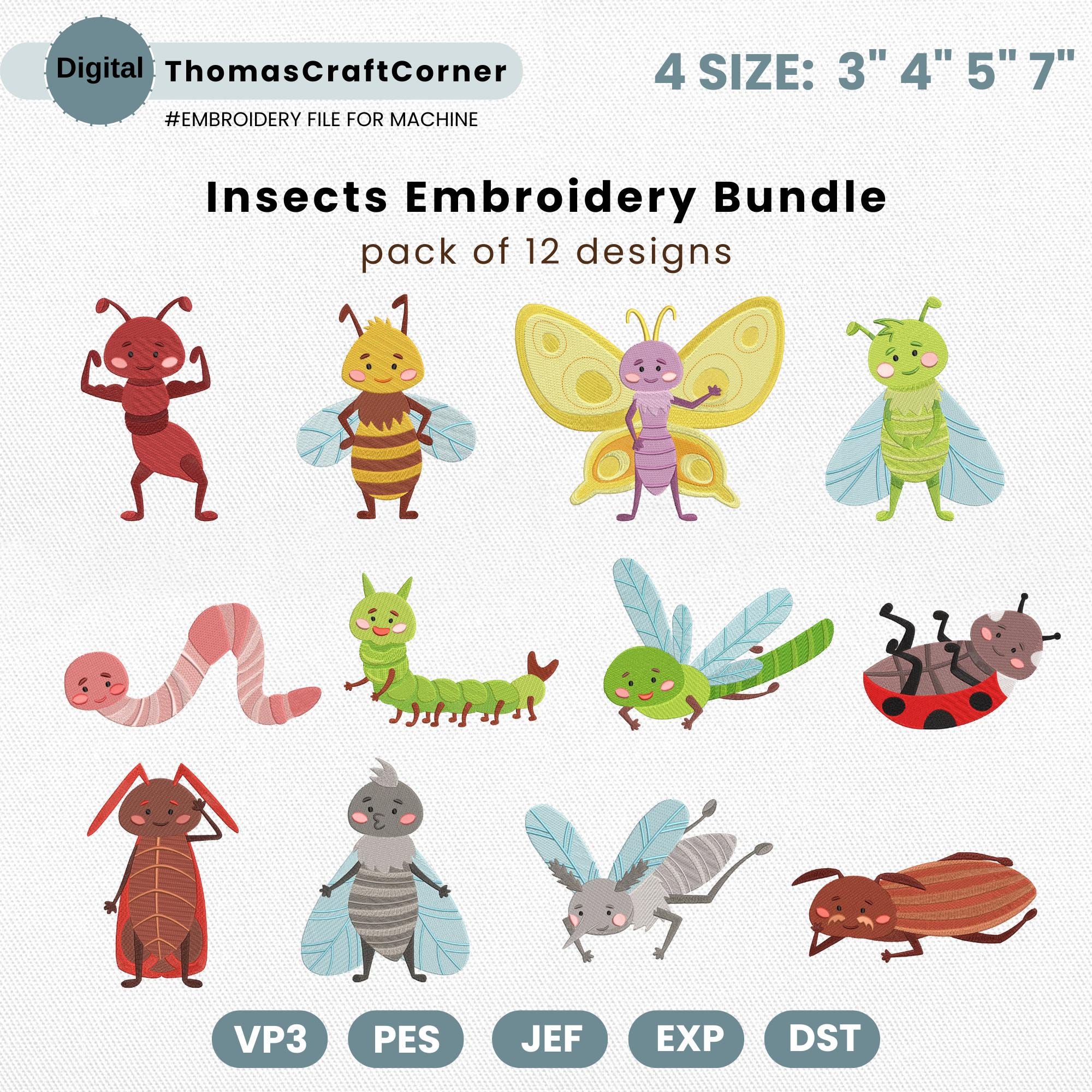 Insects Embroidery Design Bee Ant Butterfly