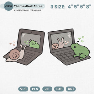 Snail Frog Laptop Embroidery Design Pattern