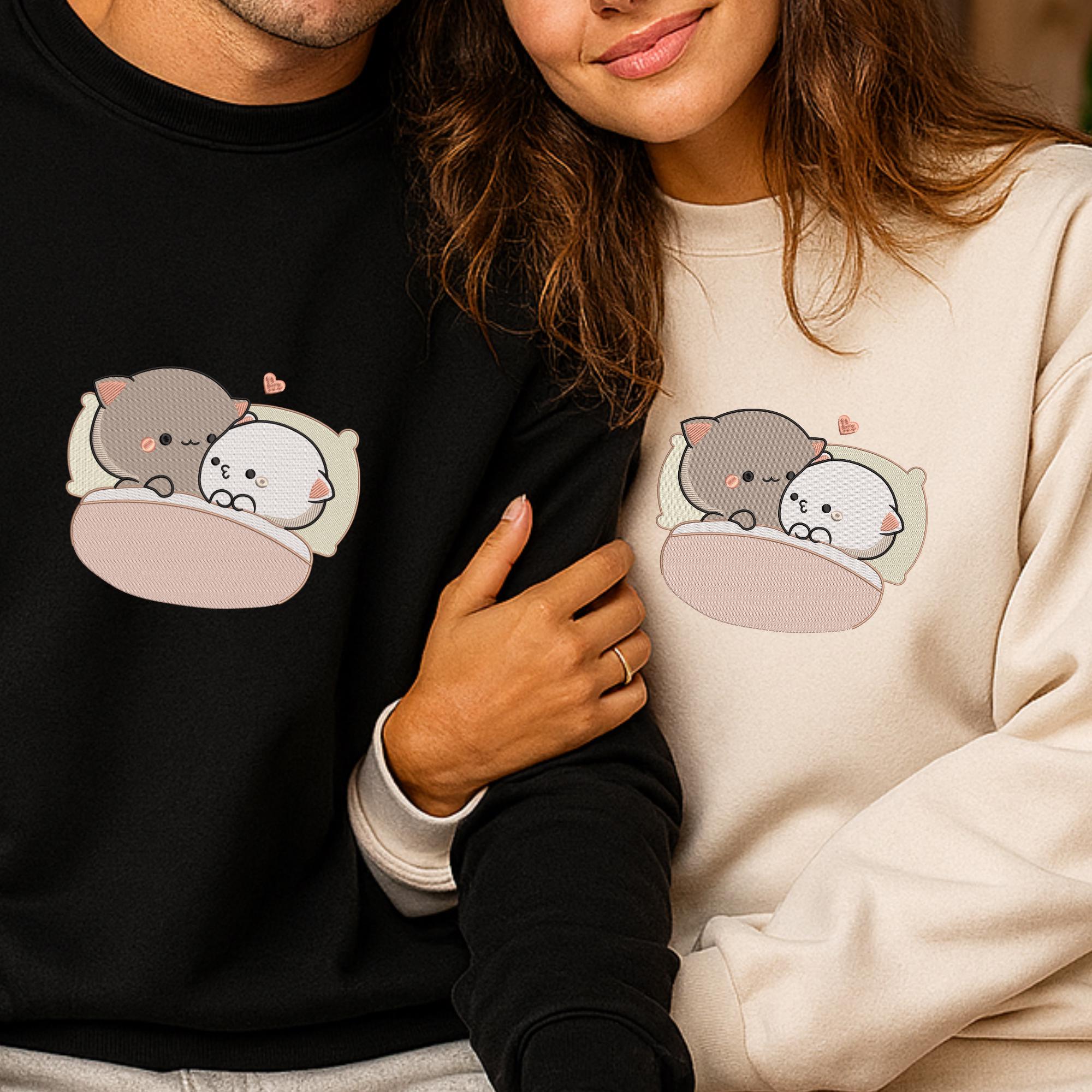 Kawaii Cat Couple Embroidery Design Machine File