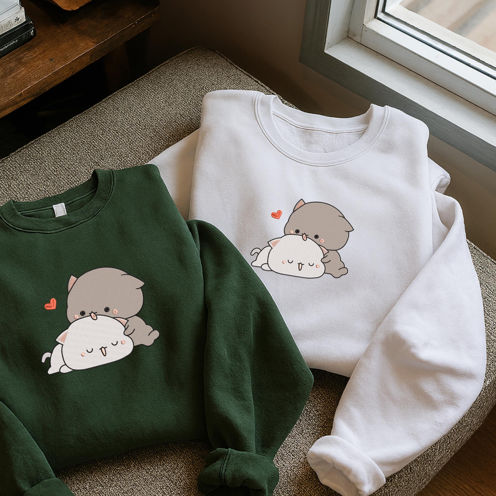 Kawaii Cat Couple Embroidery Design Machine File