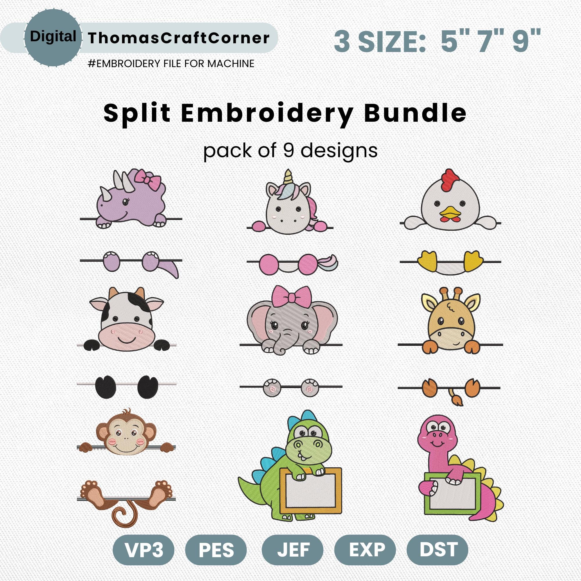 Split Safari Embroidery Bundle, Split Woodland Animal Embroidery Bundle, Student Name Tag School Classroom Label File, Instant Download