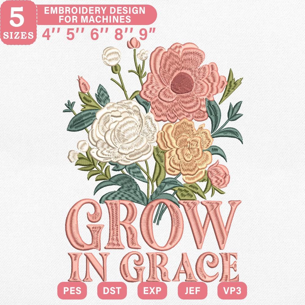 Floral Scripture Embroidery Design PES DST EXP JEF VP3 - ThredViora