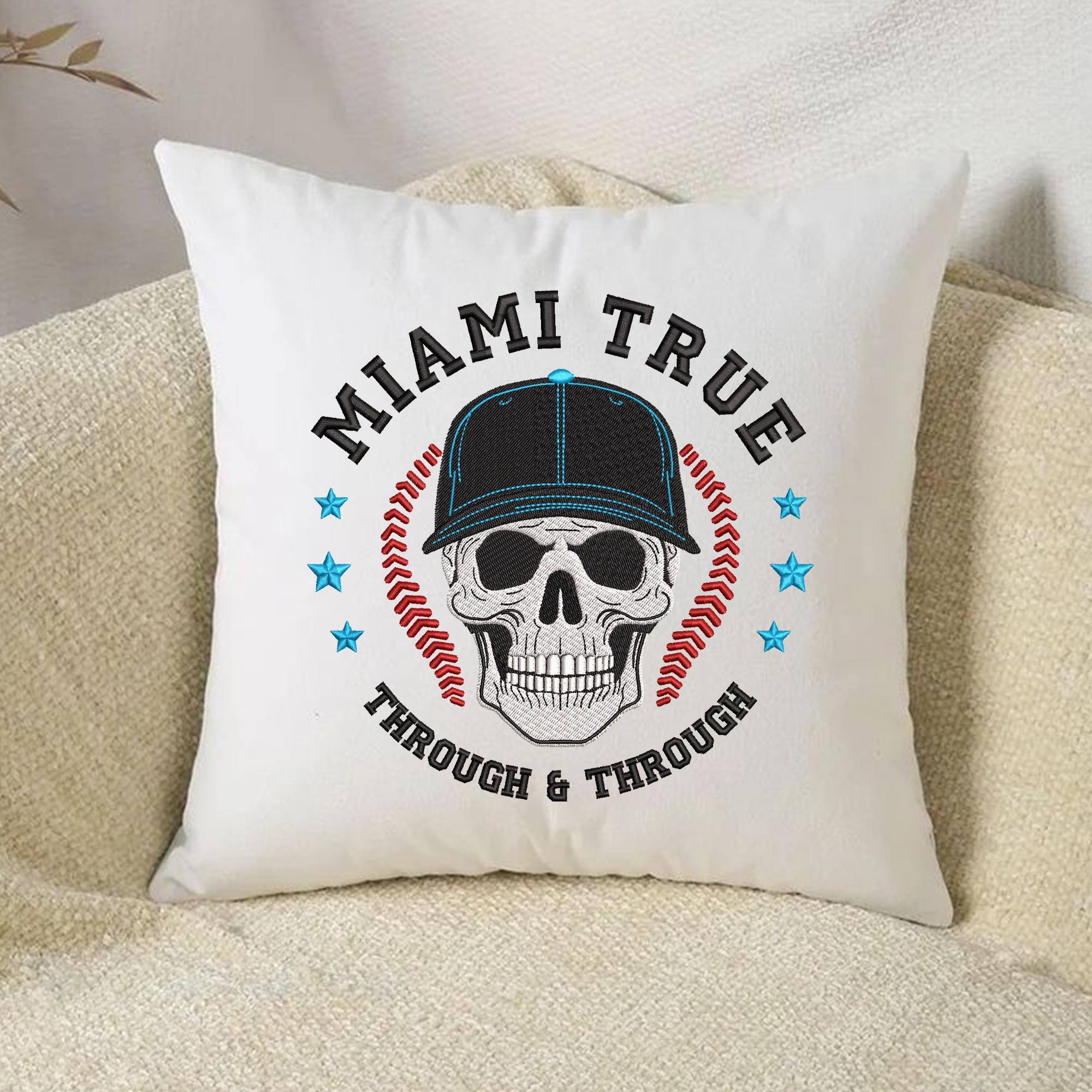 Miami Baseball Embroidery Design Skull Sports Machine