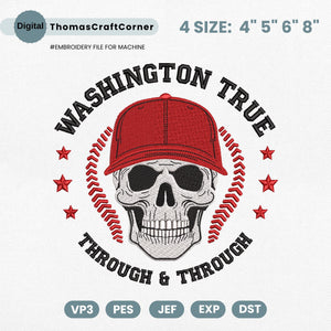 Washington Baseball Embroidery Design Skull Sports