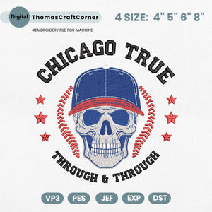 Chicago Baseball Embroidery Design Skull Sports Machine