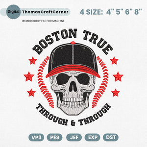 Boston Baseball Embroidery Design Skull Sports Machine