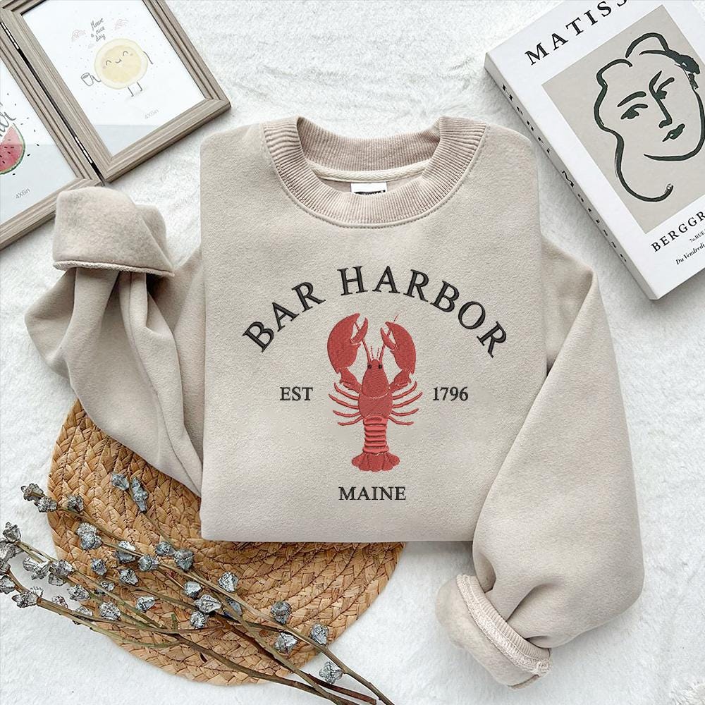 Bar Harbor Maine Lobster Embroidery Design Nautical