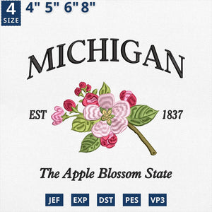 Michigan Flower State Embroidery Design Apple Blossom
