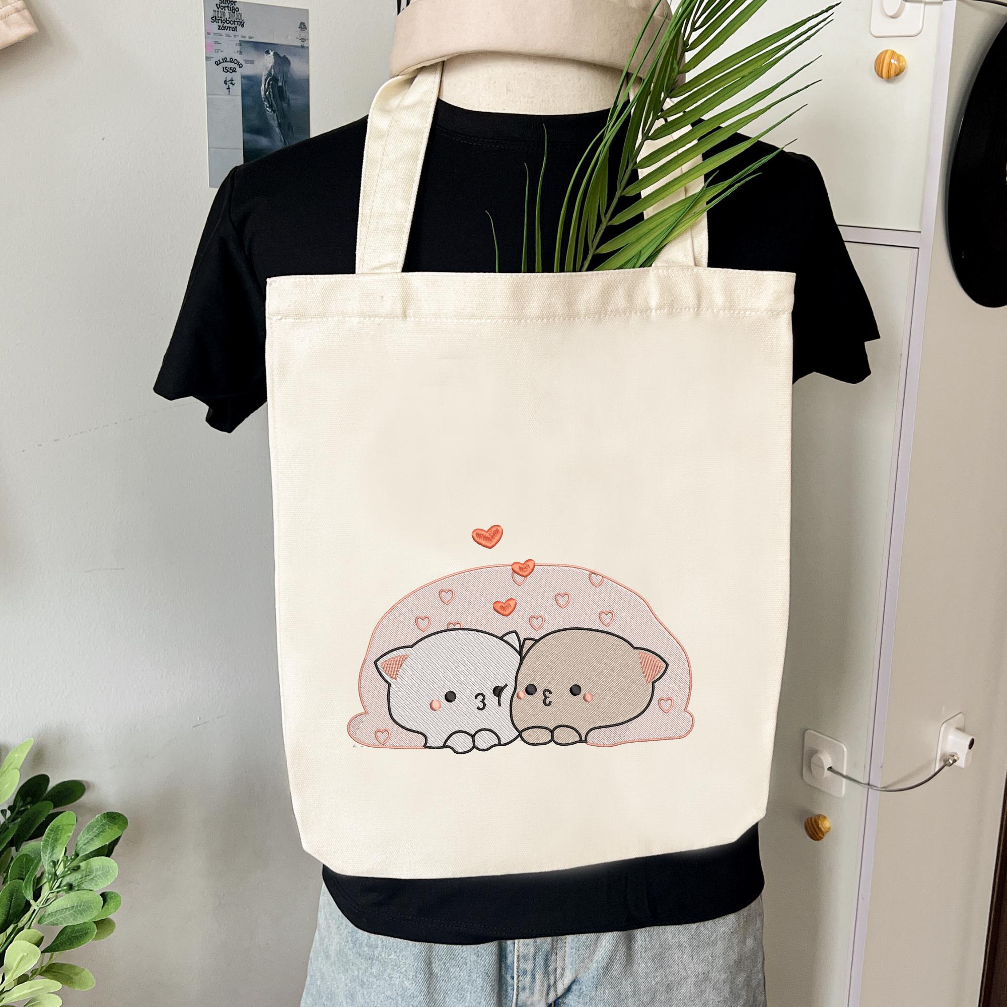 Kawaii Cat Couple Embroidery Design Pattern