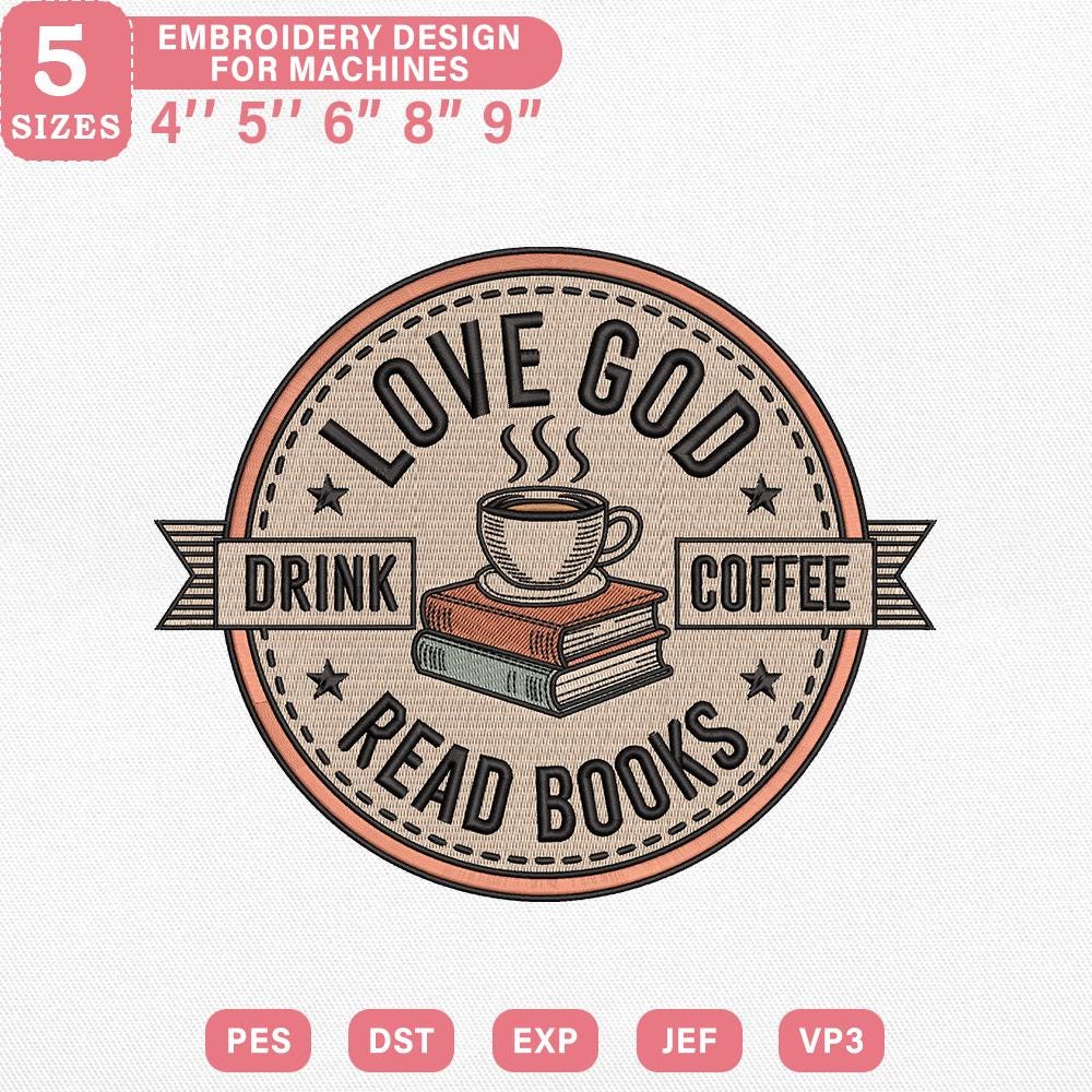 Love God Books Embroidery Pattern - PES, DST, JEF Files - ThredViora