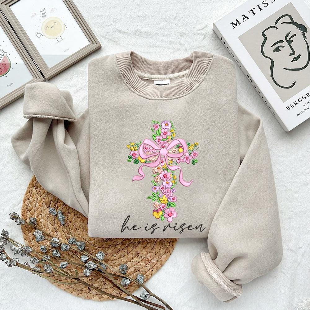 He Is Risen Floral Cross Embroidery Design PES DST EXP - ThredViora