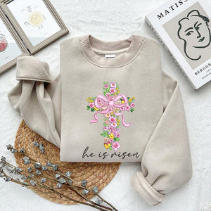 He Is Risen Floral Cross Embroidery Design PES DST EXP - ThredViora