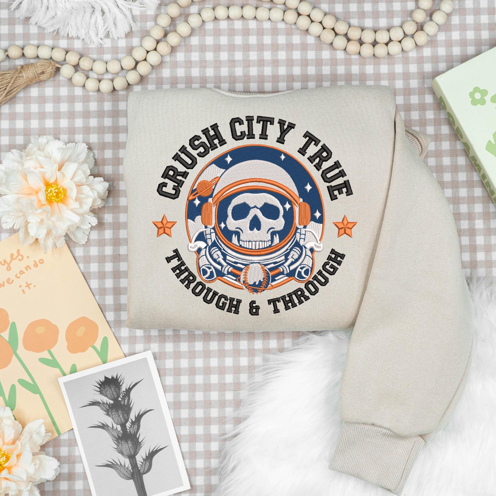 Houston Baseball Embroidery Design Grunge Skull