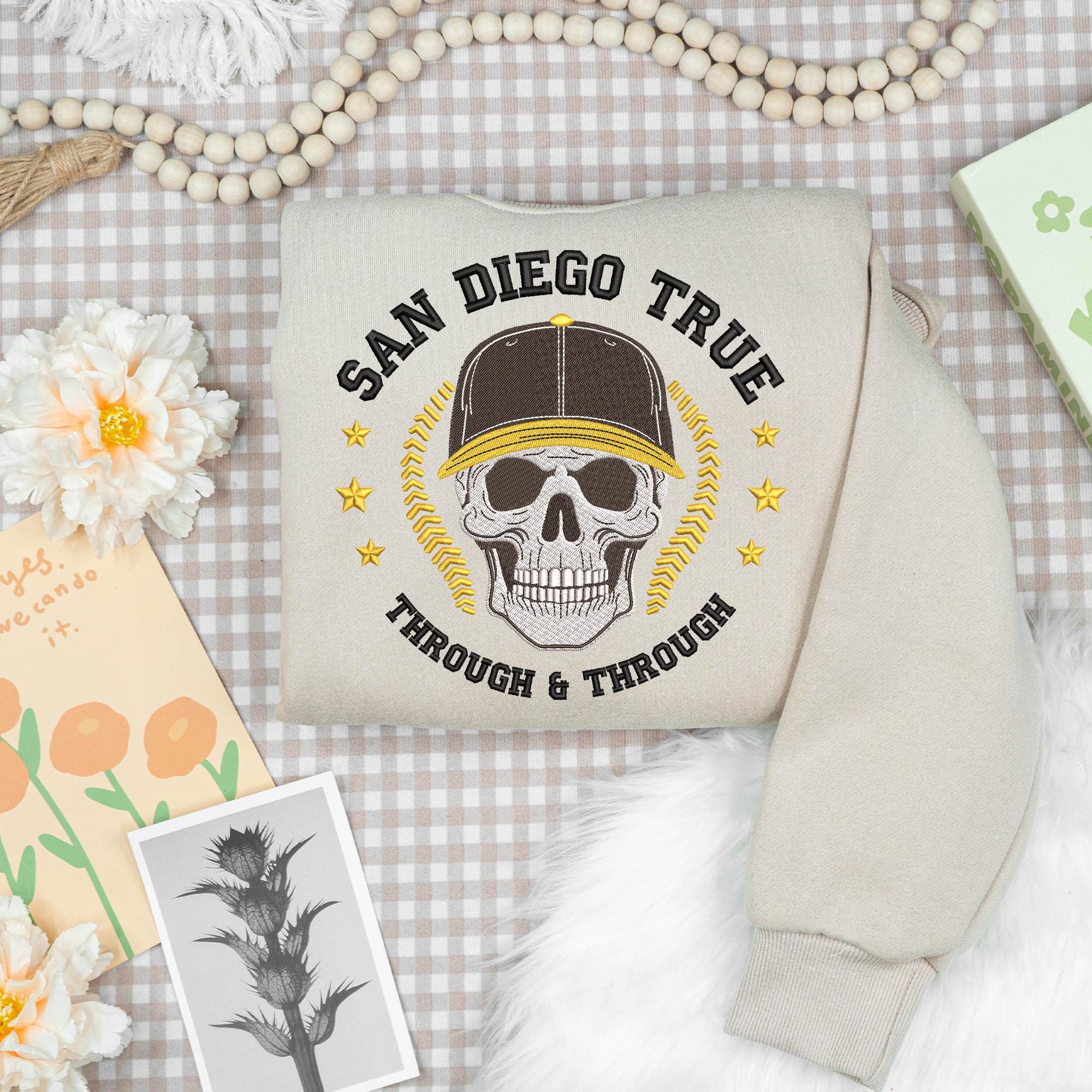 San Diego Baseball Skull Embroidery Design