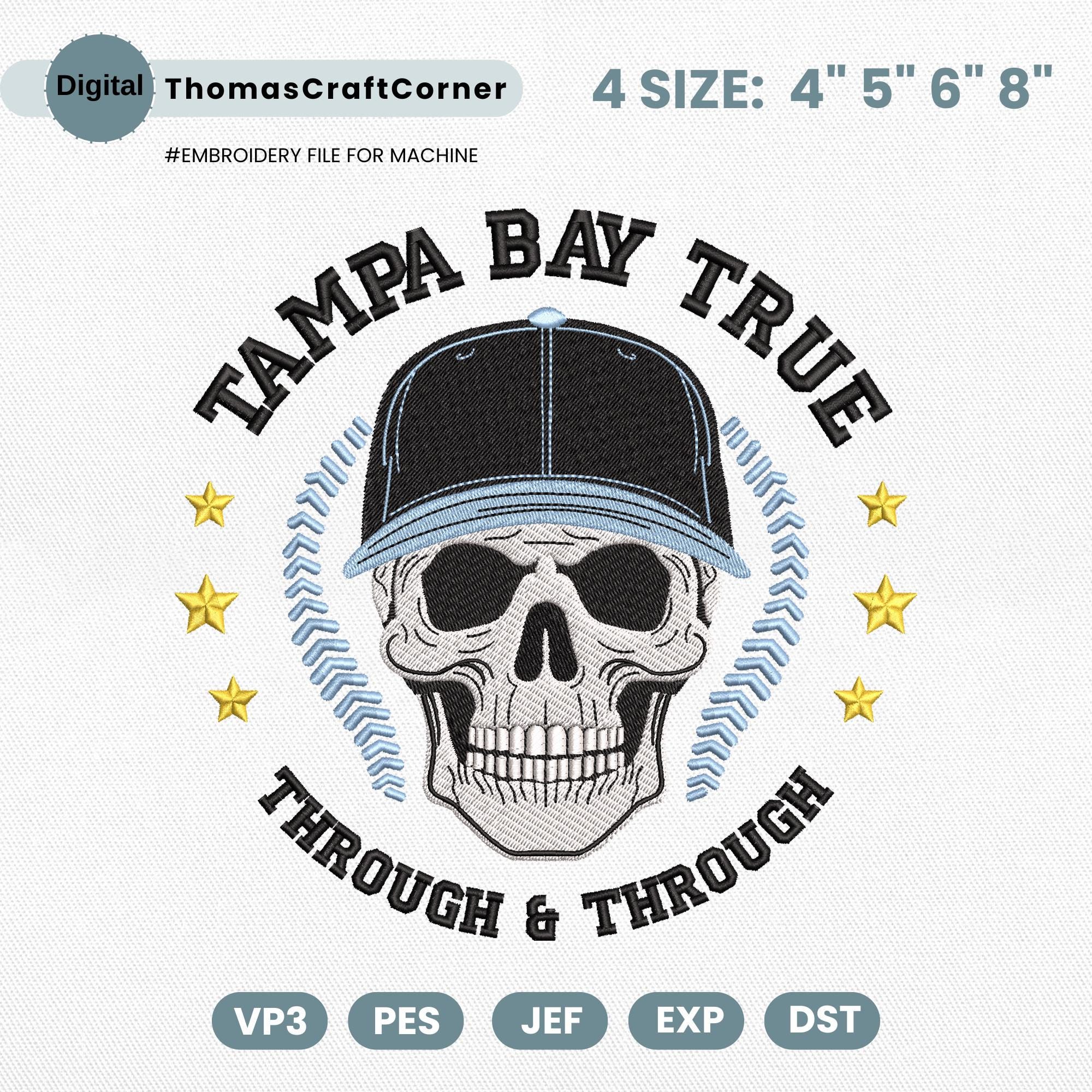 Tampa Bay Baseball Embroidery Design Skull Machine