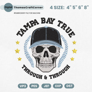 Tampa Bay Baseball Embroidery Design Skull Machine
