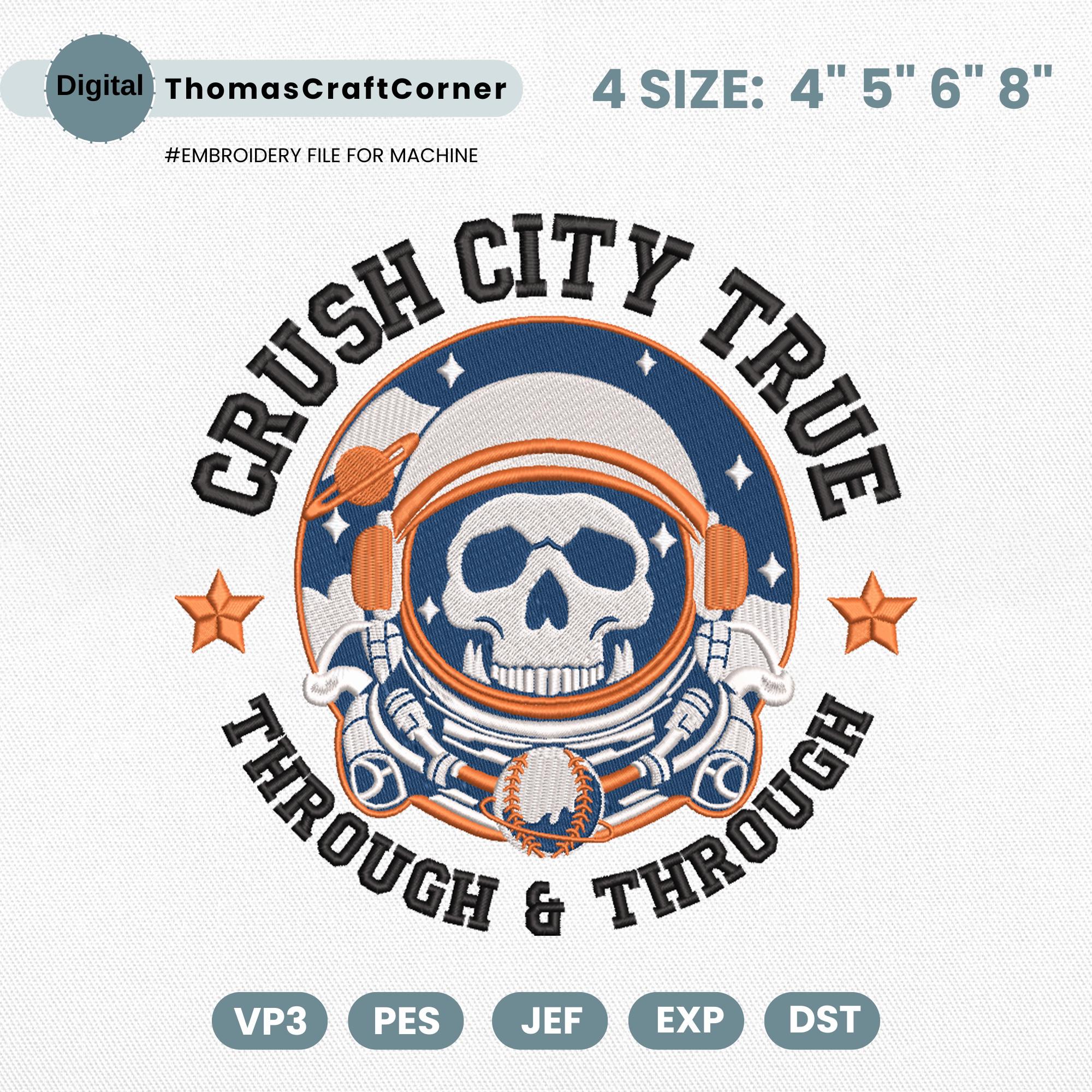 Houston Baseball Embroidery Design Grunge Skull