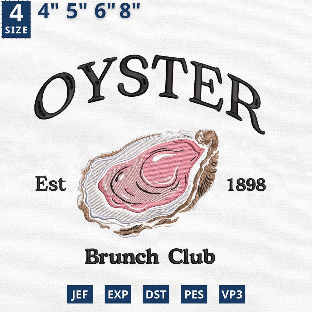 Oyster Brunch Club Embroidery Design Coastal Ocean Seafood