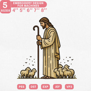 God with Sheep Embroidery Pattern - PES DST EXP JEF VP3 - ThredViora