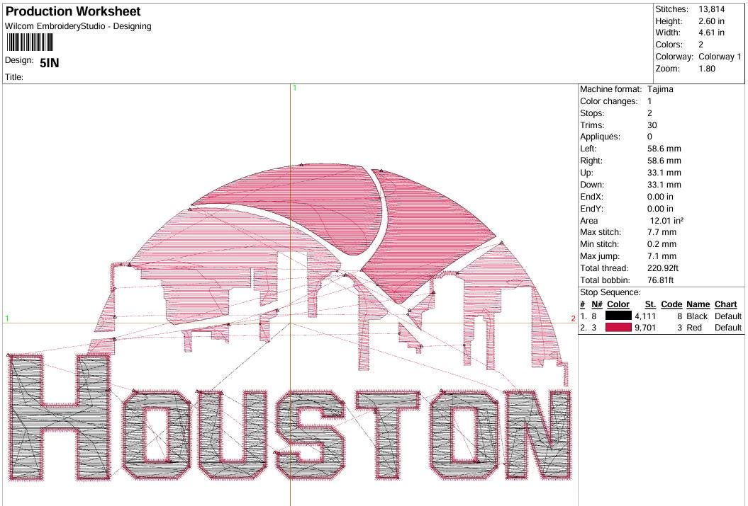 Houston Basketball Embroidery Design Team Machine File