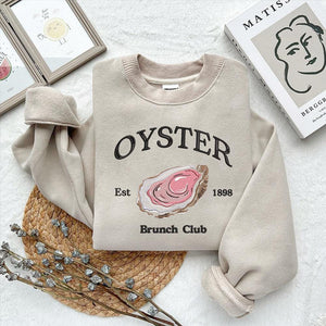Oyster Brunch Club Embroidery Design Coastal Ocean Seafood