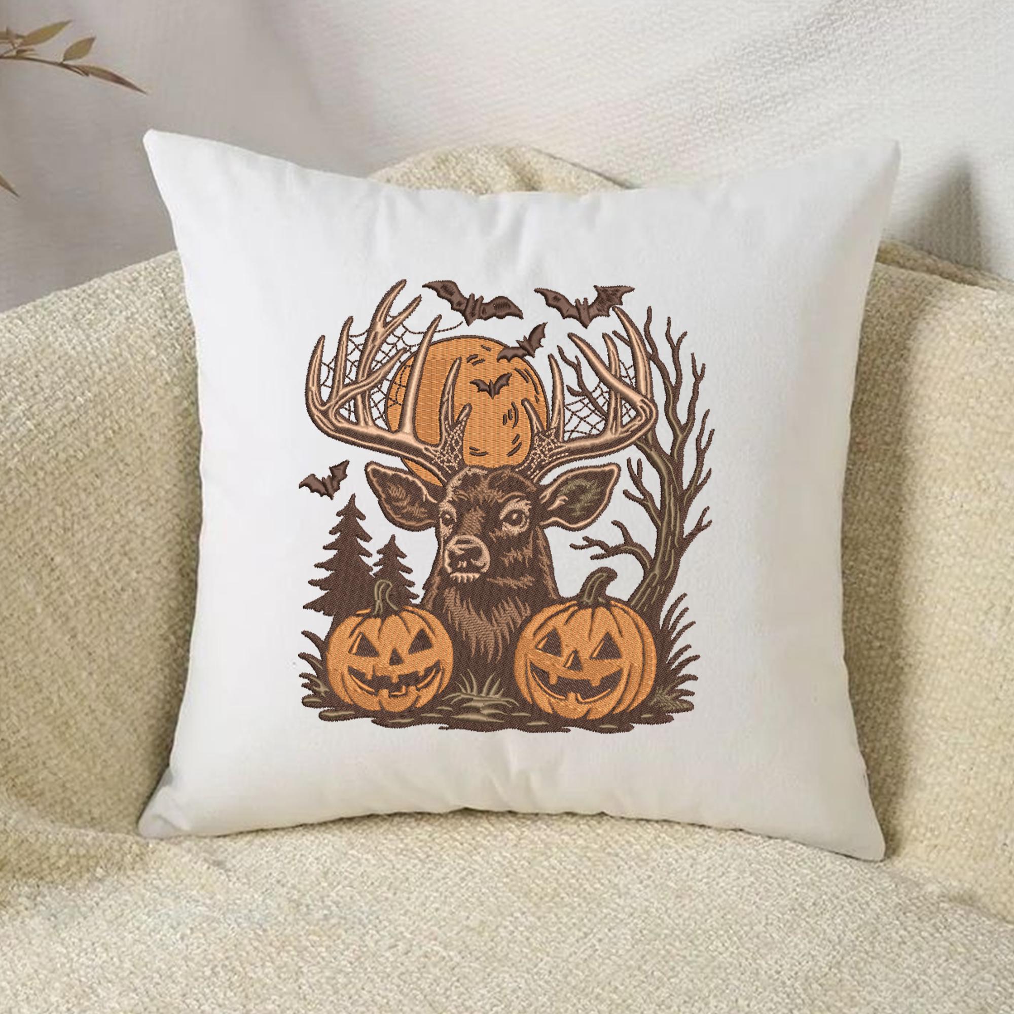 Halloween Deer Embroidery Design Spooky Forest Antler