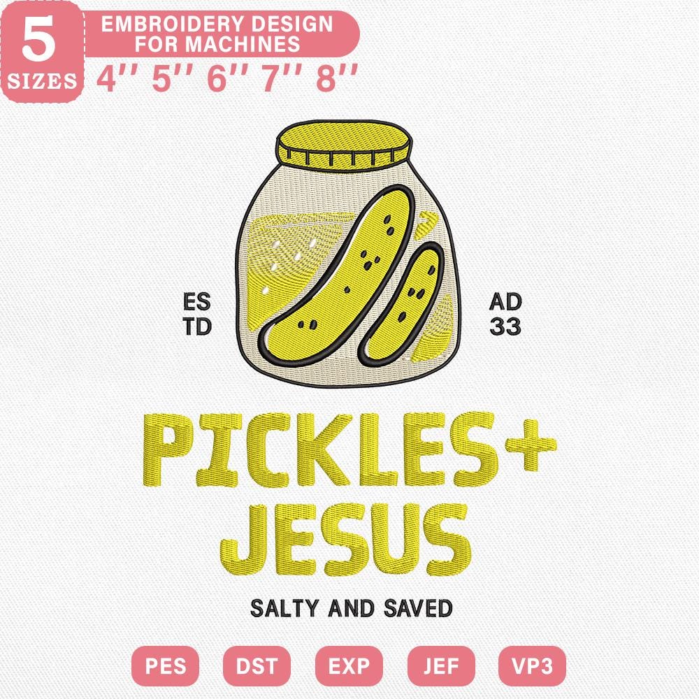 Pickles & Jesus Embroidery Pattern - PES DST JEF VP3 Files - ThredViora